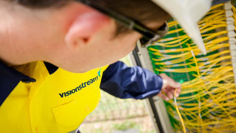 A Visionstream team member connecting the nbn